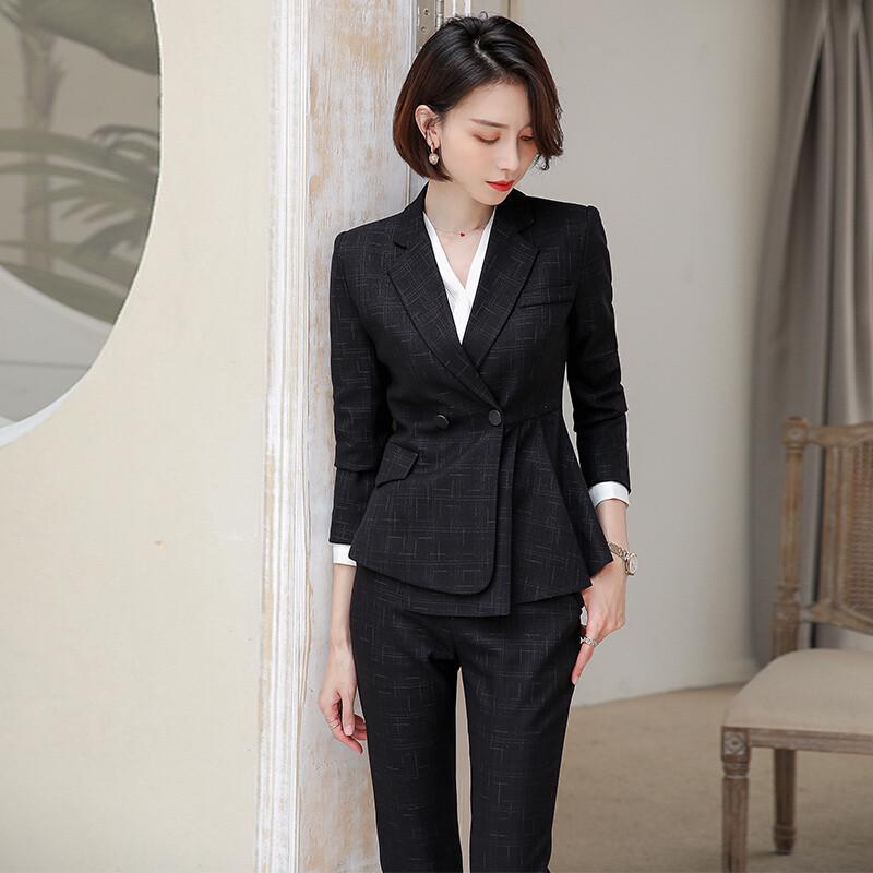 Tluoman Women s Dark Plaid Business Suit Set M