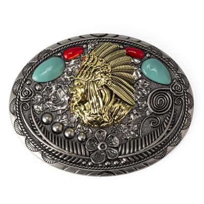 Yonbaody Belt Buckle Aboriginal Tribe Leader Portrait Indians Pattern Gem -Set Waist Diy Accessories
