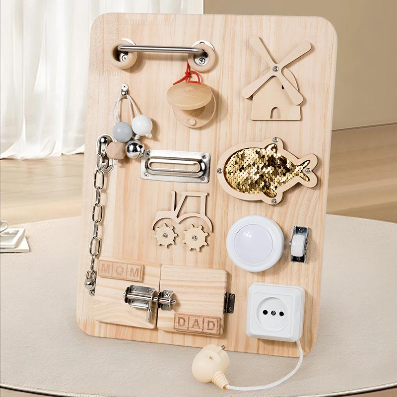 Wooden Children's Early Education Busy Board Multi-function Switch Lock Educational Toy