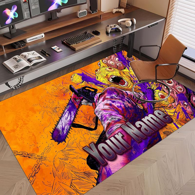 Custom Name Crystal Velvet Rug,Chainsaw Man Comfortable Anti Slip Floor Mat For Room Decoration