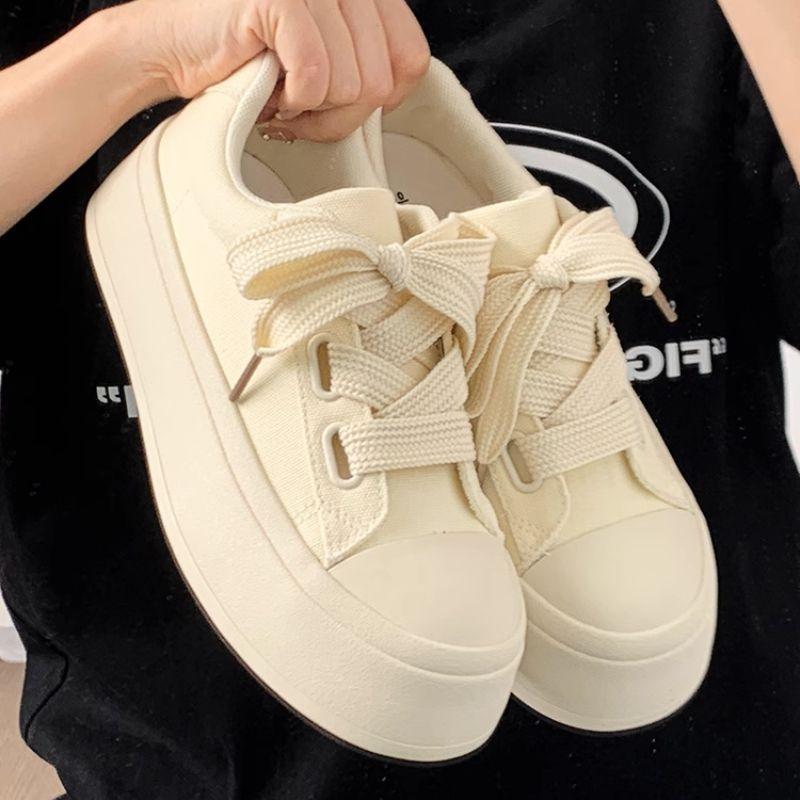 Thick-soled women's shoes, niche casual shoes, versatile canvas shoes, fashionable temperament shoes