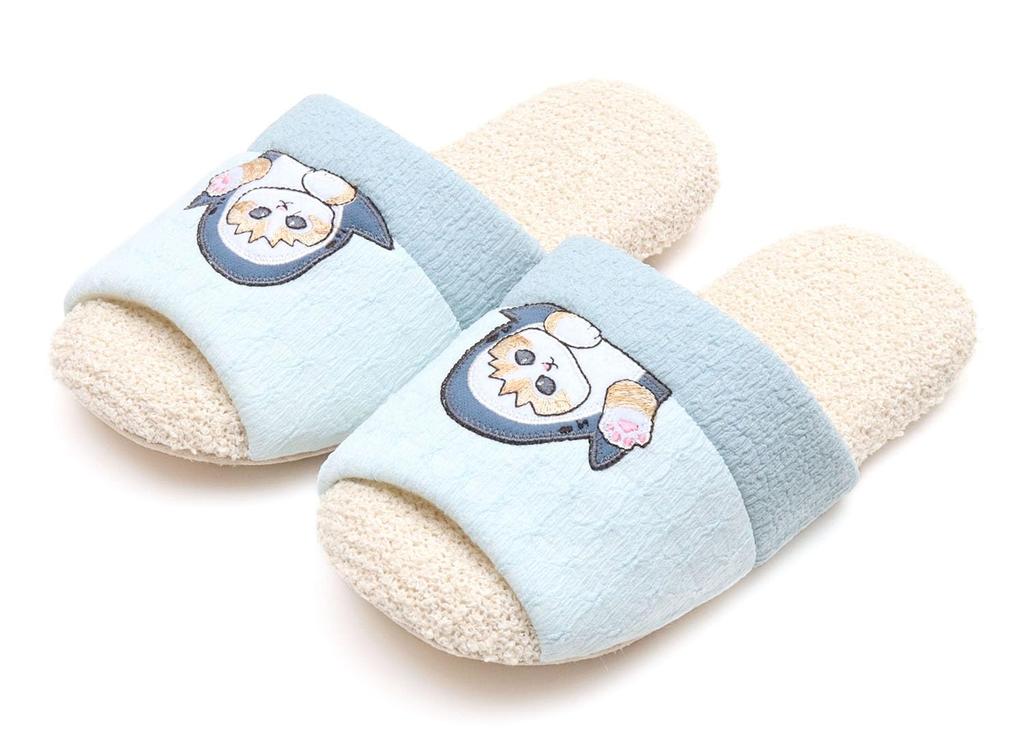 mofusand Soft Shoes Cat and Clownfish Cat Embroidered Slippers/Room [Shark Appliqué] (Blue (Shark Cat))