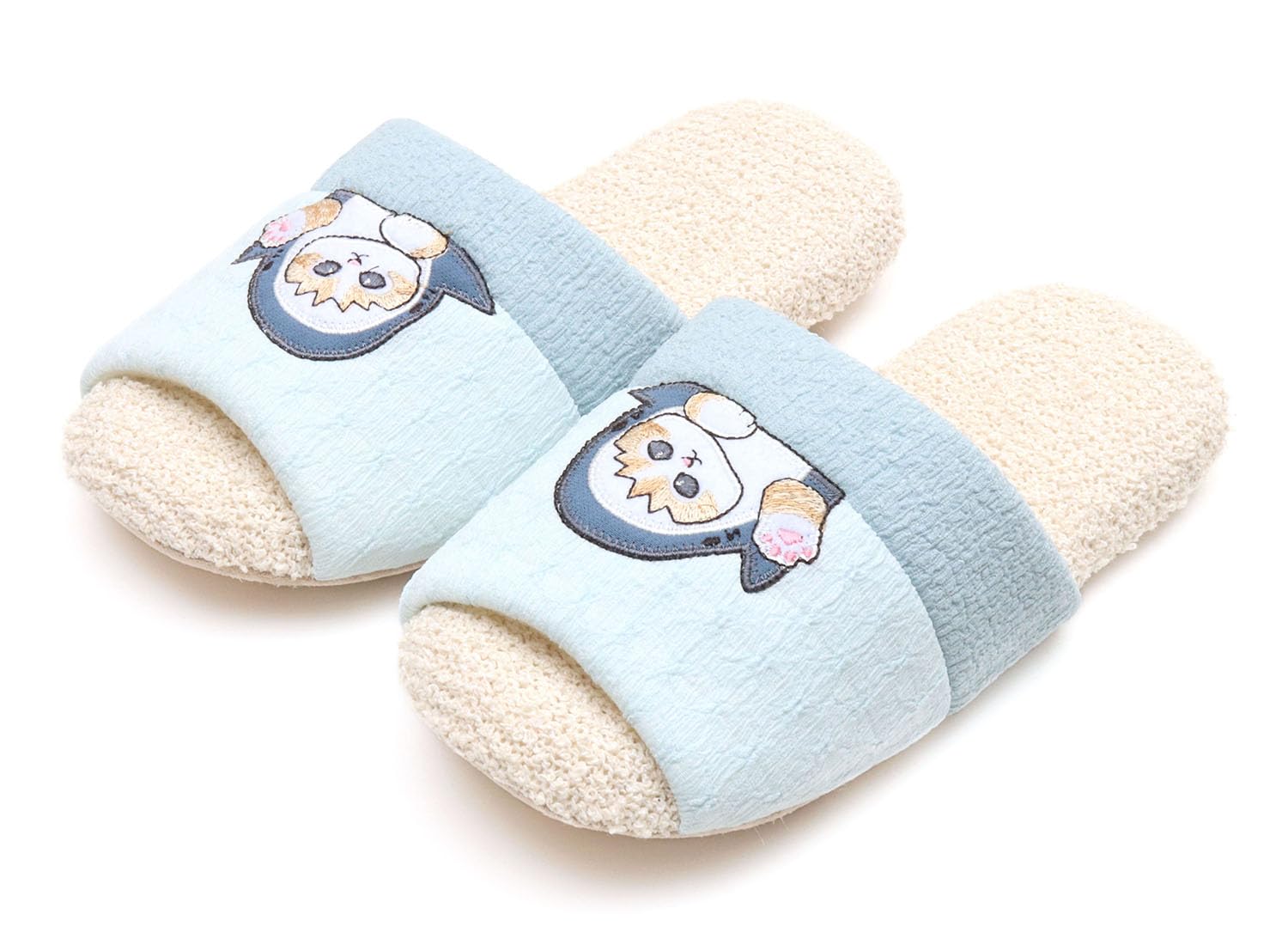 

mofusand Мягкие тапочки Кот и Рыба-клоун Кот Вышитые тапочки/комнатные [Аппликация Акула] (синий (Кот-акула))