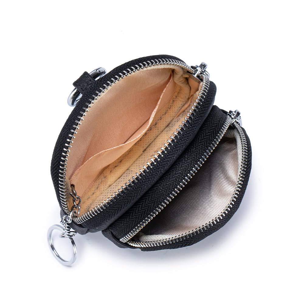 Yocipa Genuine Leather Mini Coin Case for Women, with Keychain and Coin Purse, Lightweight and Cute, Leather Pouch (Blue)