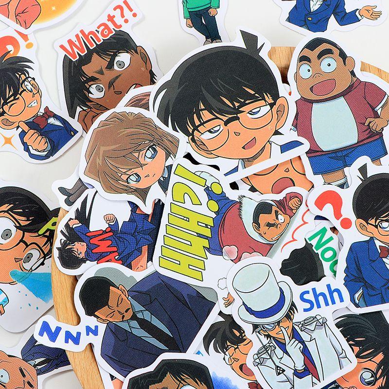 50 Stuks Japanse Detective Conan Manga Stickers, Schattige Cartoon Waterdichte Decoratieve Stickers voor Journal, Notitieboek Telefoonhoes beige
