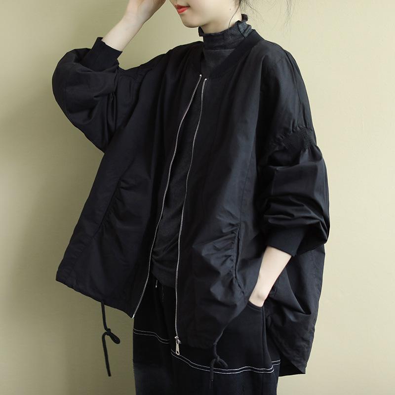 

Свободная литературная ветровка с длинным рукавом, женская, средней длины, весенне-осеннее пальто, однотонная, универсальная one size чёрный