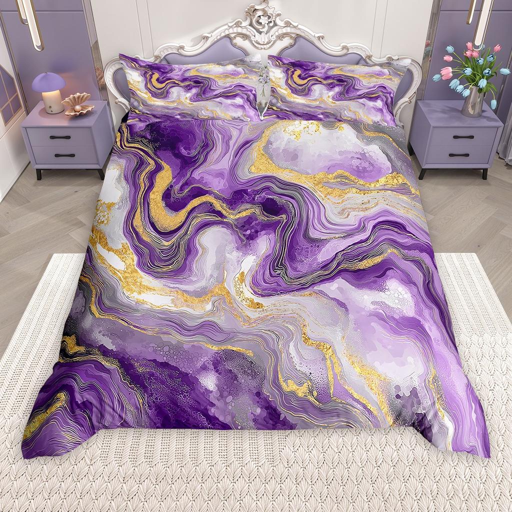 Homewish Chic Marble Duvet Cover Set, Aesthetic Watercolor Artwork Comforter Cover Set, Colorful Marbling Bed Set
