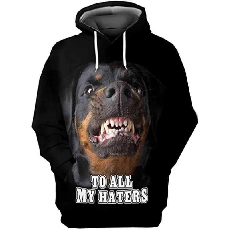 Men's hooded sweatshirt with pet dog pattern, daily casual retro long sleeved hooded vacation sports
