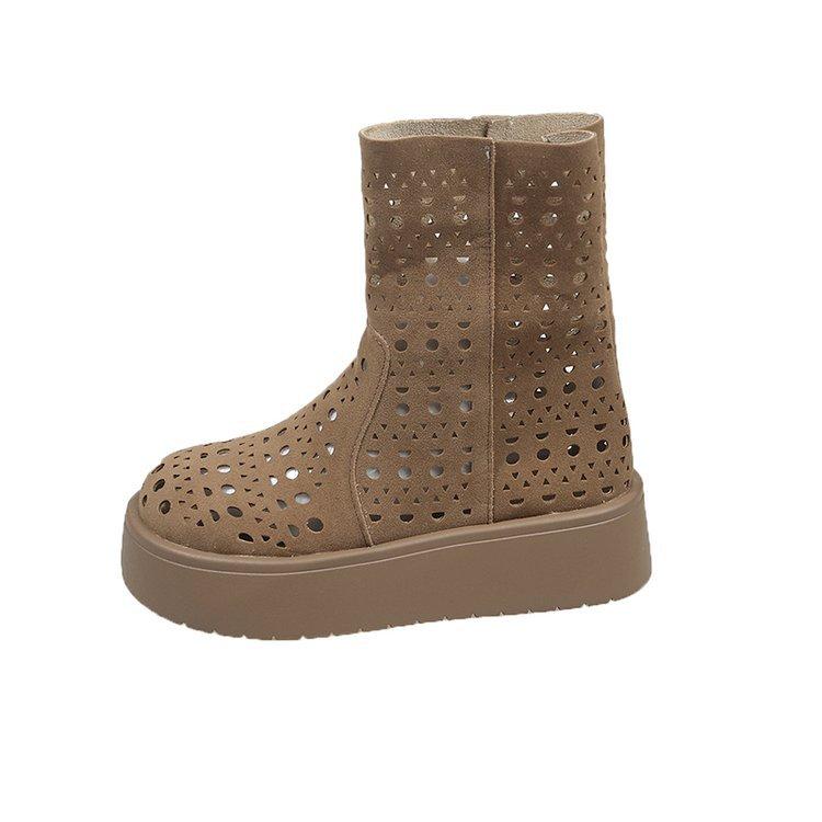 Fashion Hot Selling Women 2025 New Summer Suede Vintage Hollow Out Women Ankle Boots Anti-slip Fashion Breathable Platform Female Boots