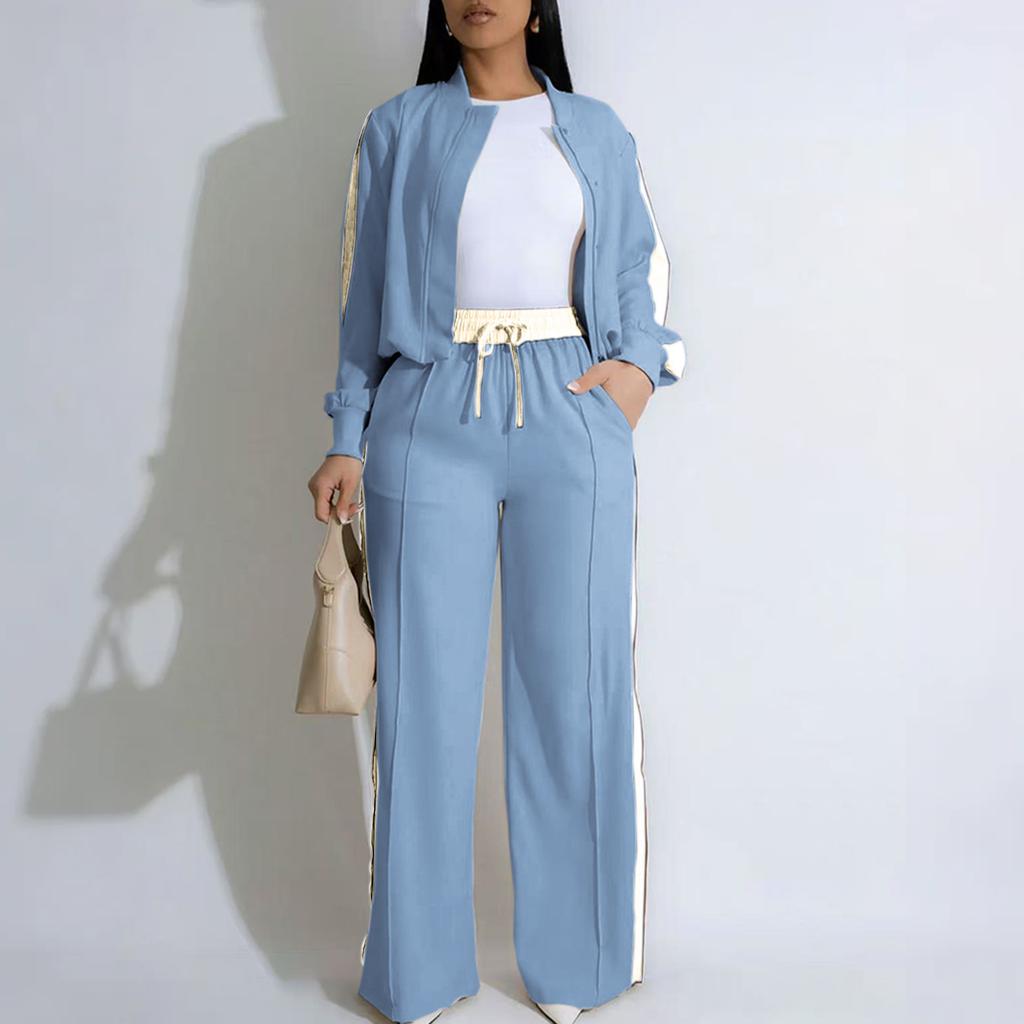 Damen Lässige Mode Sport Farbe Block Locker Langarm Anzug