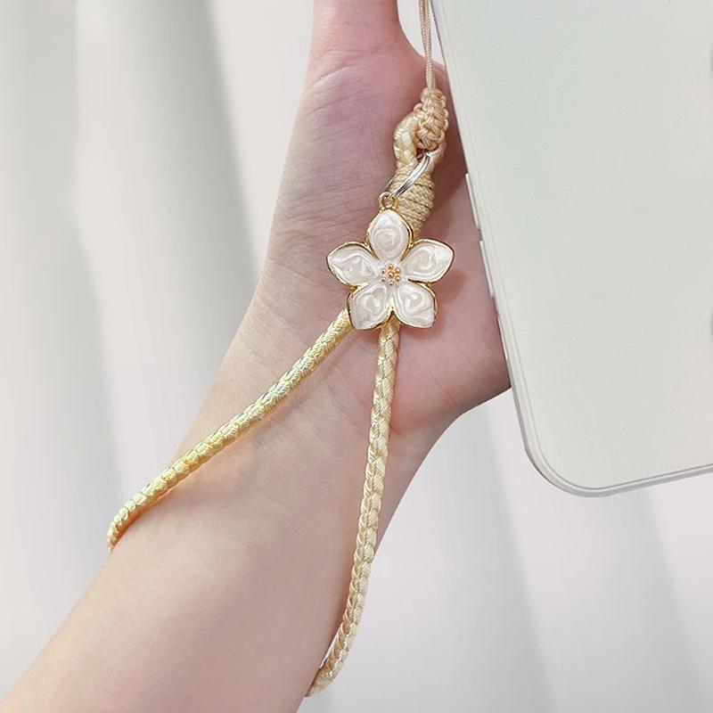 Vintage Artistic Phone Wrist Strap Charm Keychain Elegant Handwoven Flower Lanyard Anti-Drop Girl Woman Bracelet