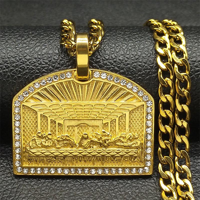 Thirteen Apostles Of Judaism Palace Pendant Necklace For Men Stainless Steel Gold Color Chain The Last Supper Hip Hop Jewelry