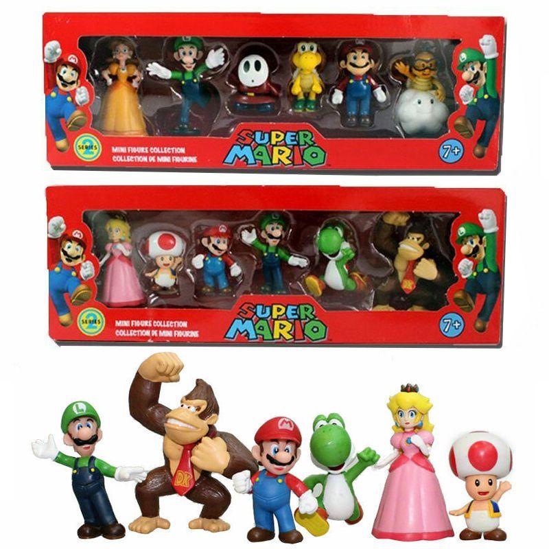Sechsteiliges Super Mario Bros Actionfiguren-Spielzeugset mit Luigi, Yoshi und Pilz-Sammelfiguren für Kinder