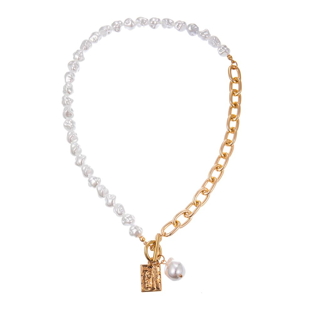 Vintage Baroque Irregular Pearl Lock Chains Necklace  Geometric Aangel Pendant Love Necklaces for Women Punk Jewelry
