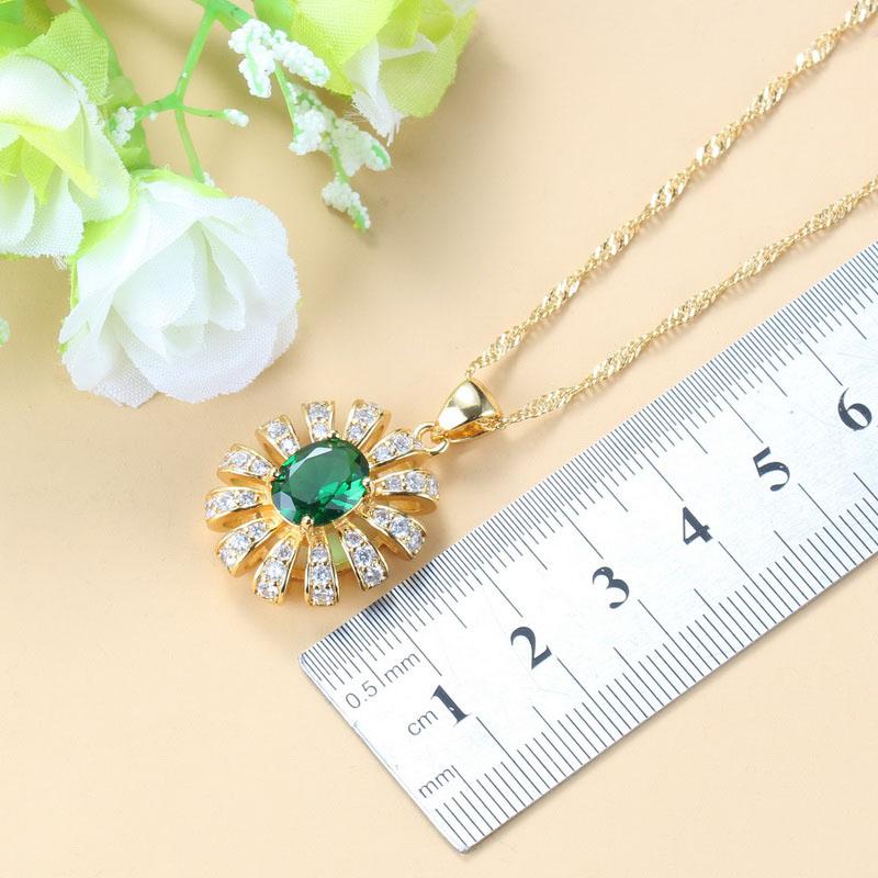 Africa Bridal Costume  Gold Plated Big Jewelry Sets For Women Green Zircon Dangle Earrings/Necklace/Bracelet And Ring Sets