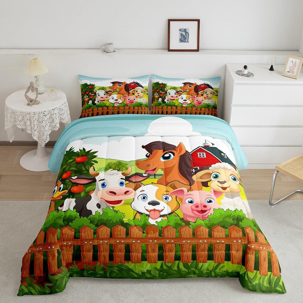 Tractor Bedding Sets for Boys Twin Size Toddler Kids Cute Cartoon Farm Animals Comforter Set Girls Children Farmhouse Country Down Comforter