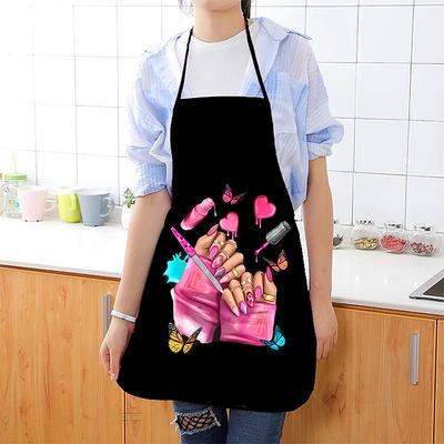 Nail Polish Printing Apron for Women Beauty Salon Kitchen Home Cooking Baking Cleaning Pinafore