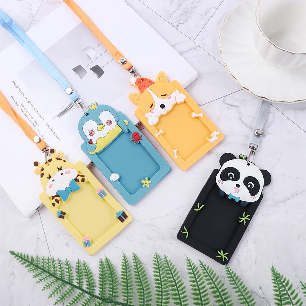 School Office Supplies Bus Card Protector Cover Work Card Silicone ID Badge Card Holder with Rope