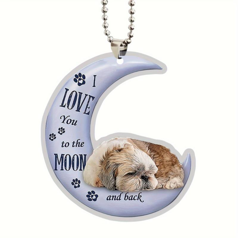 

Украшения для автомобиля с изображением щенка Ши-тцу «Я люблю тебя до Луны и обратно», 2D-аксессуары для зеркала заднего вида, подвески для зеркала заднего вида M