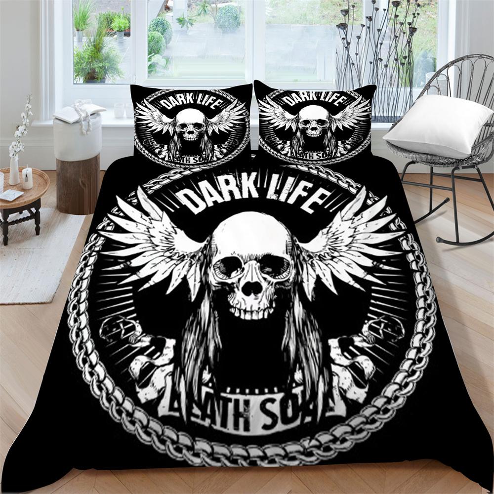 2/3dílná sada ložního prádla Sada prodyšných přikrývek Sada povlaků na přikrývku 3D Skull Design z mikrovlákna Pohodlná přikrývka na postel