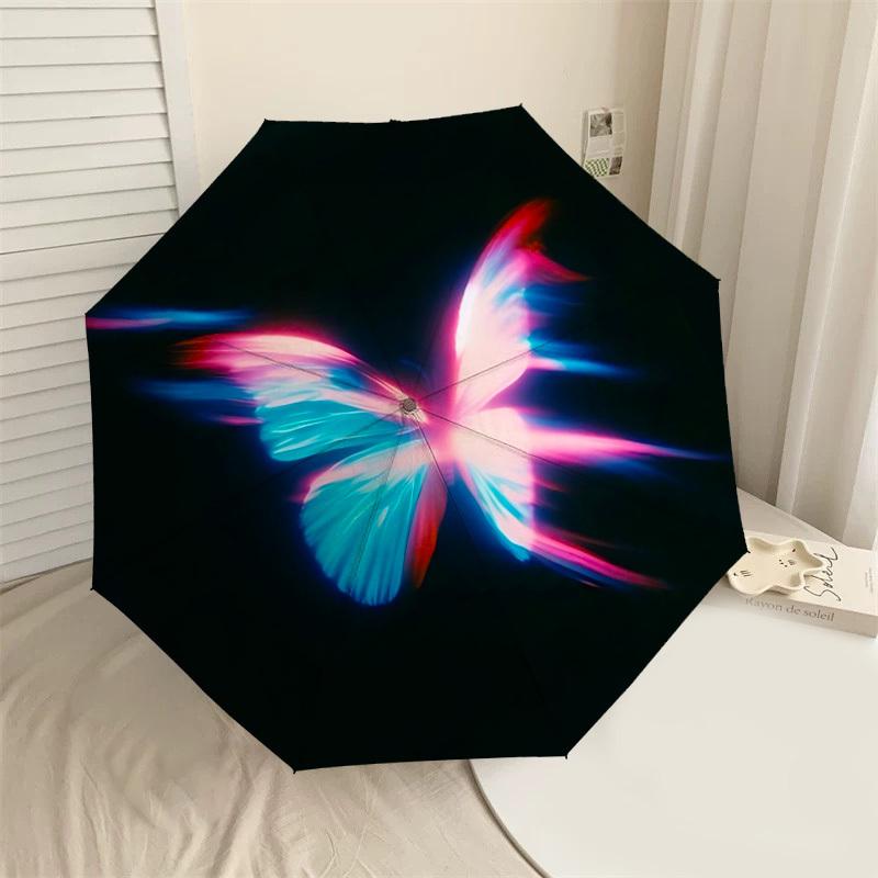 1pc Butterfly Light Automatic Folding Umbrella 8 Rib Iron Frame,  Suitable for Travel, Daily Use, Birthday, Women & Men Gift c1231028