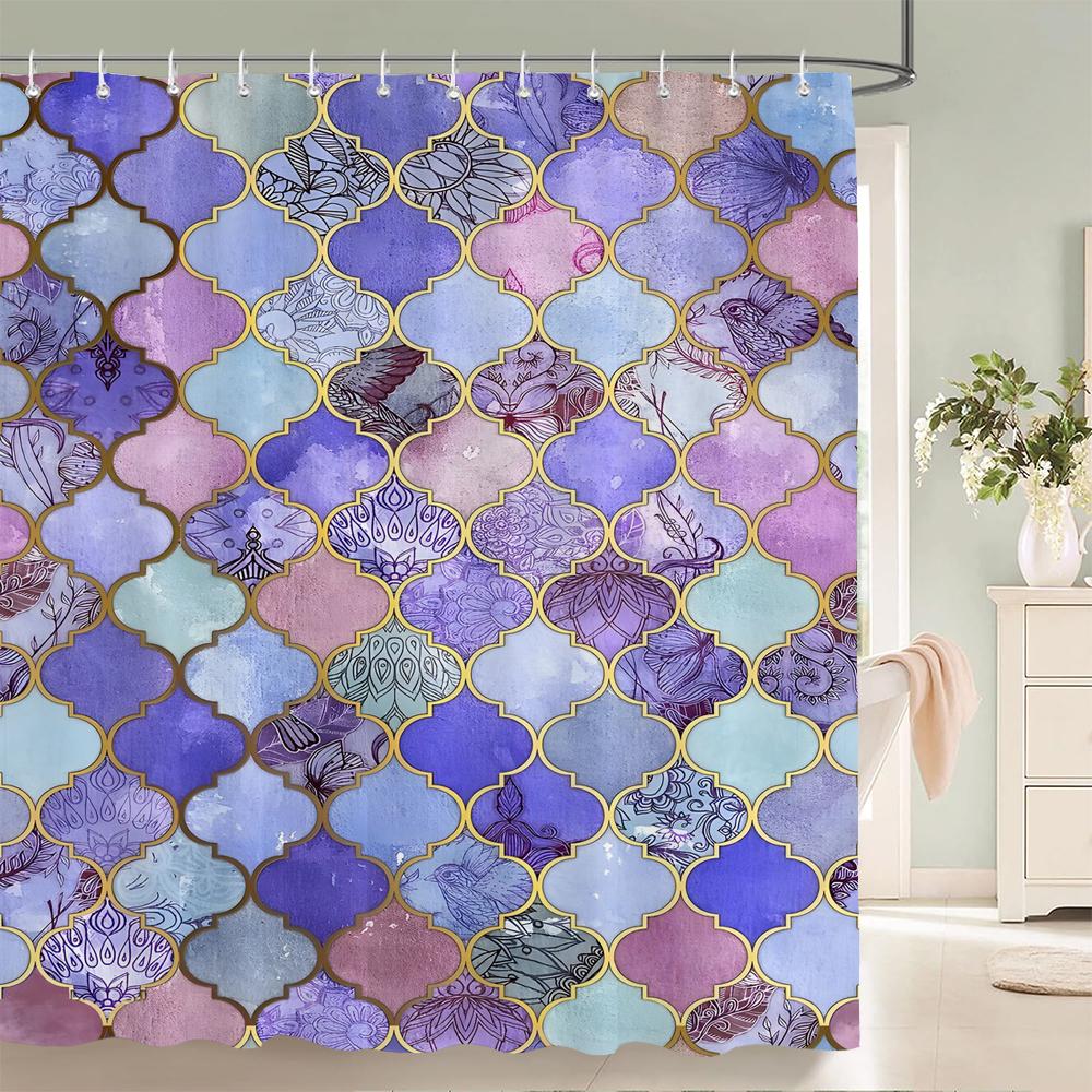1 Pcs Simple Patterned Polyester Shower Curtain Waterproof Fabric, Thickened Mildew Polyester Bathroom Partition Curtain