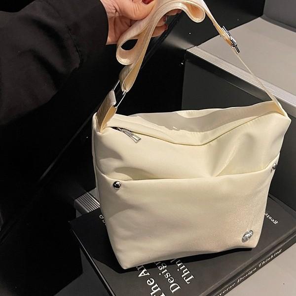 New Fashion Shoulder Bag Versatile Washed Oxford Cloth Bucket Bag Simple Solid Color Texture Shoulder Messenger Bag