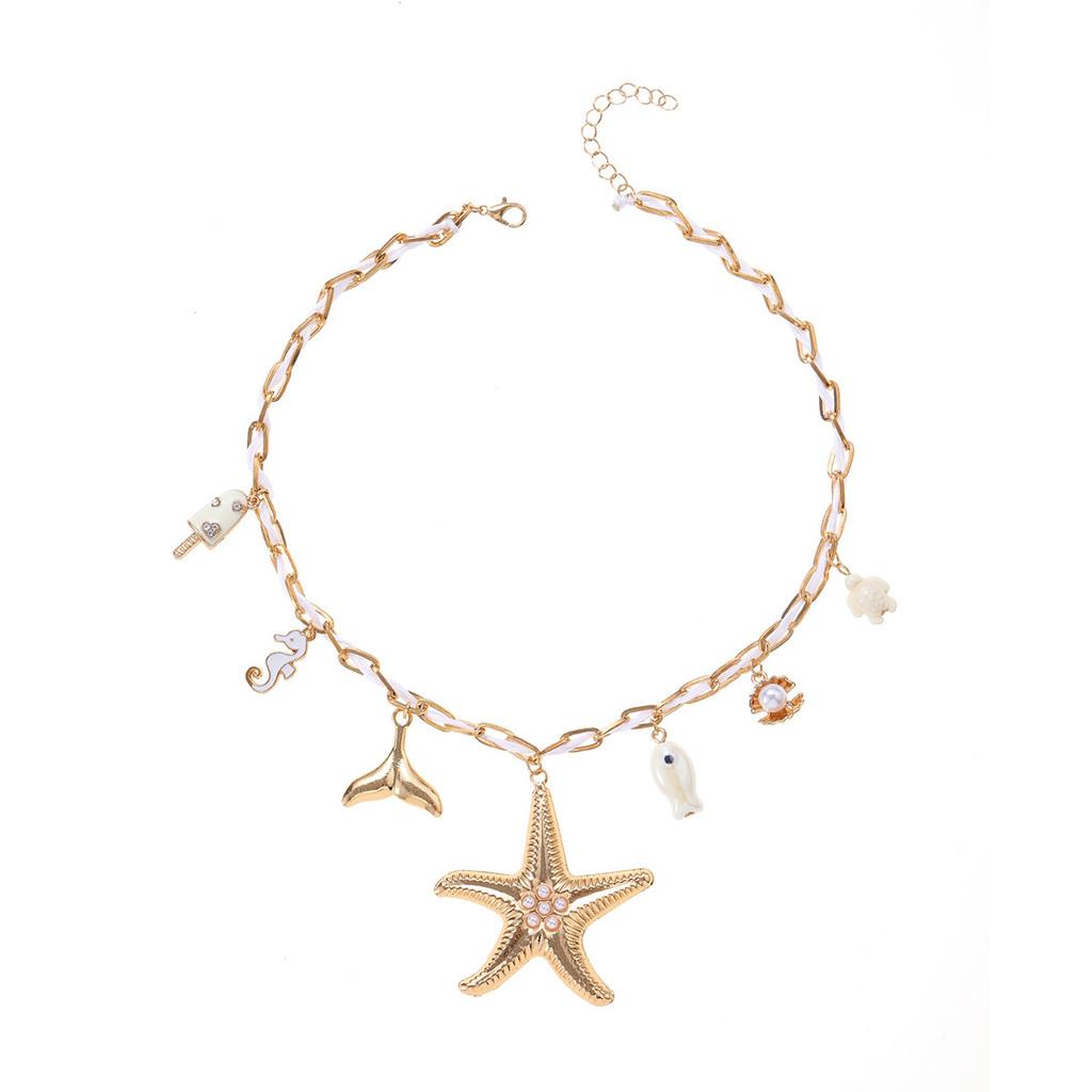 

Ocean Starfish Necklace For Women With Zinc Alloy Geometric Pendant And Summer Fashion Style