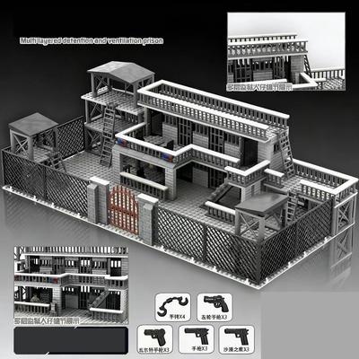 Kompatible Markenbausteine MOC Gefängniszelle Kleines Schwarzes Haus Polizei Gefangenenfiguren DIY Militärischer Wachturm Montagespielzeug
