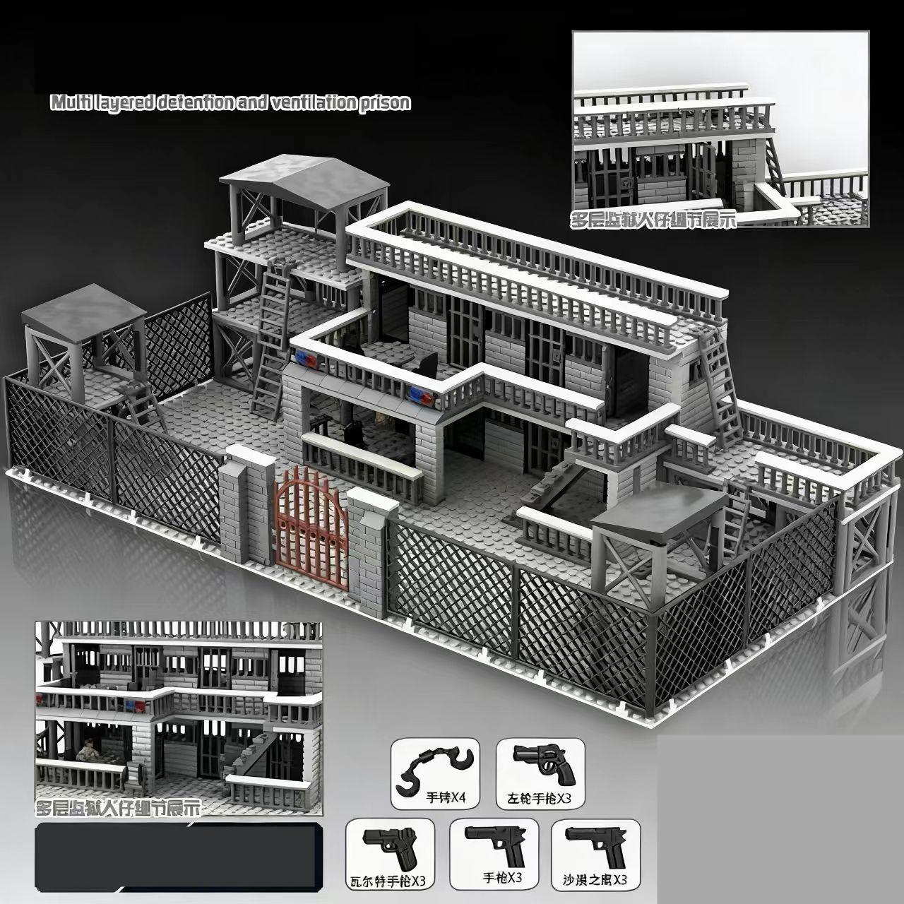 Bai Fen Bai Dolls And Toys Unisex Black Compatible Brand Blocks Moc Prison Cell Small House Police Prisoner Figures Diy Military Watchtower Assembly Building Toy