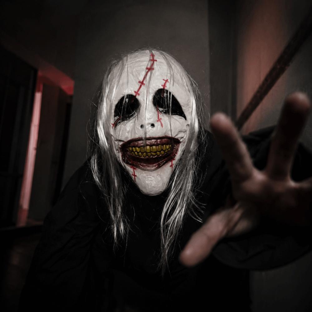 Realistic Halloween Joker Mask Creativity Blood Scar Scary Clown Mask with Hair Spooky Terrifying Cosplay Mask Carnival Party