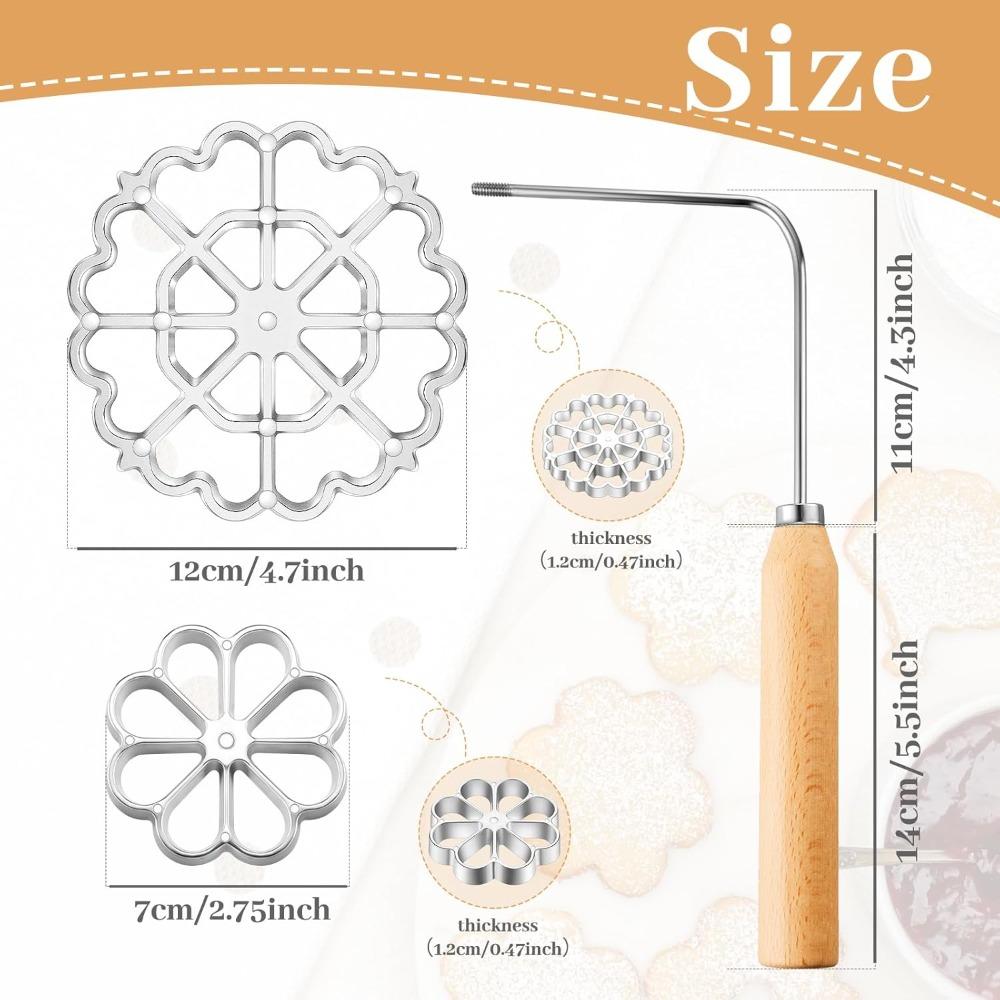 3pcs Bunuelos Mold with Handle Aluminum Achappam Mold Rosette Maker Kit Cookie Cake Tool Cast Waffle Rosette Iron Set Cooking Stamp Maker Kit