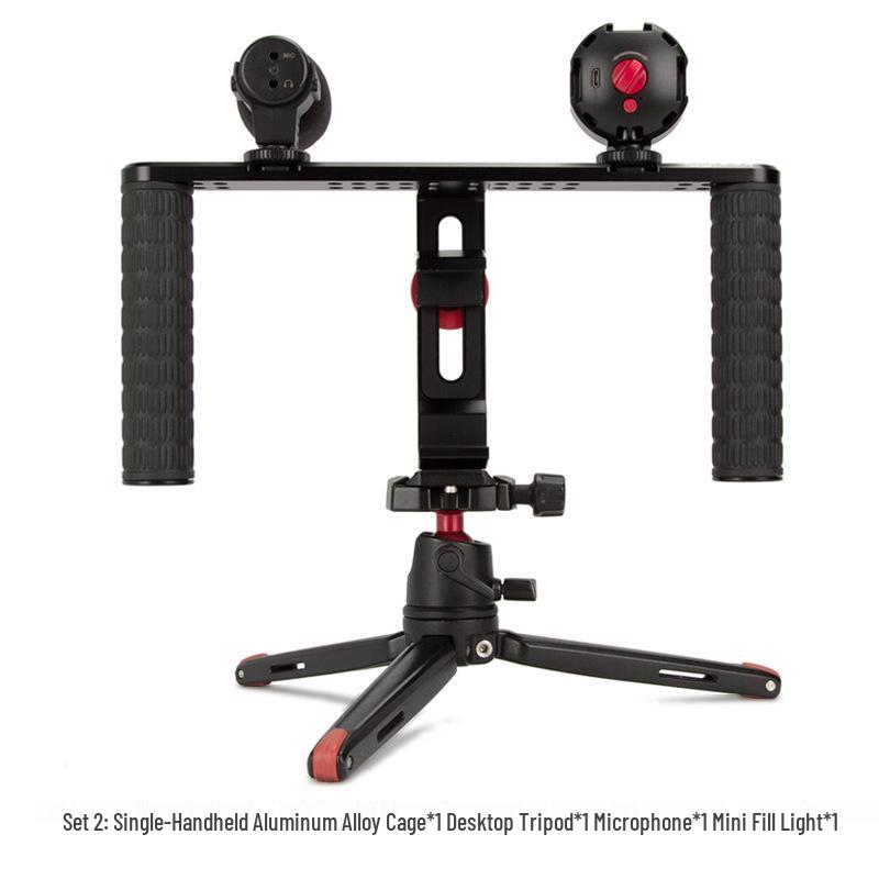 Manjike Portable Aluminum Phone Cage with Light and Mic for Live Streaming