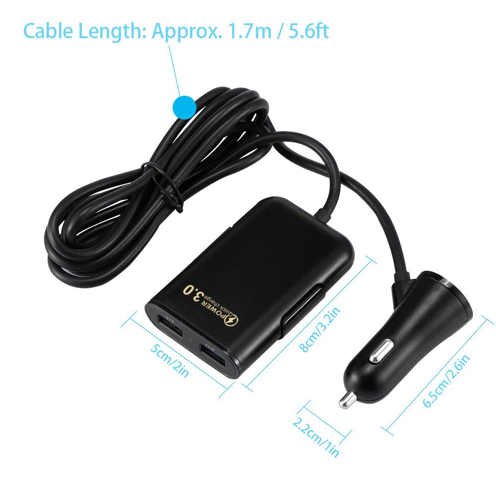 36W USB Car Charger Fast Charging One To Four Rear Seat Car Charge QC3.0 for IPhone Xiaomi 13 Samsung Huawei Car Phone Adapter
