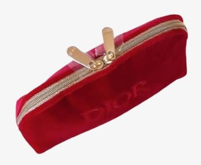 Dior Christian Dior Dior Red Pouch Velvet Cosmetic Pouch Novelty Pouch Logo [Used]