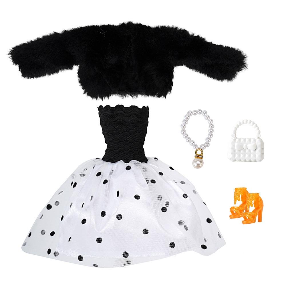 

Multicolor Doll Clothes Doll Accessories Mini Plush Coat Fashion Doll Overcoat Dress Set Gift чорний