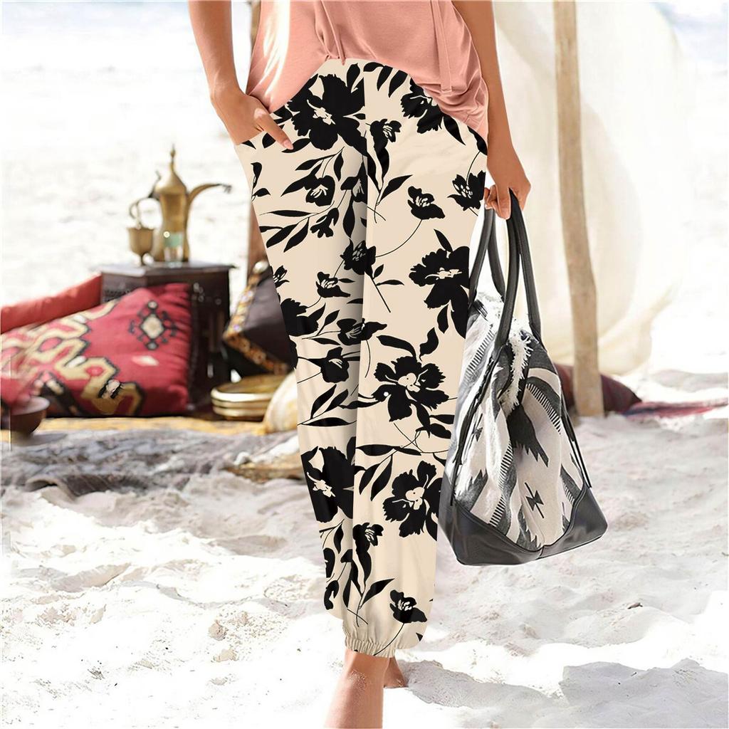 Women's Casual Fashion Print Straight Leg Pants Pants With Pockets
