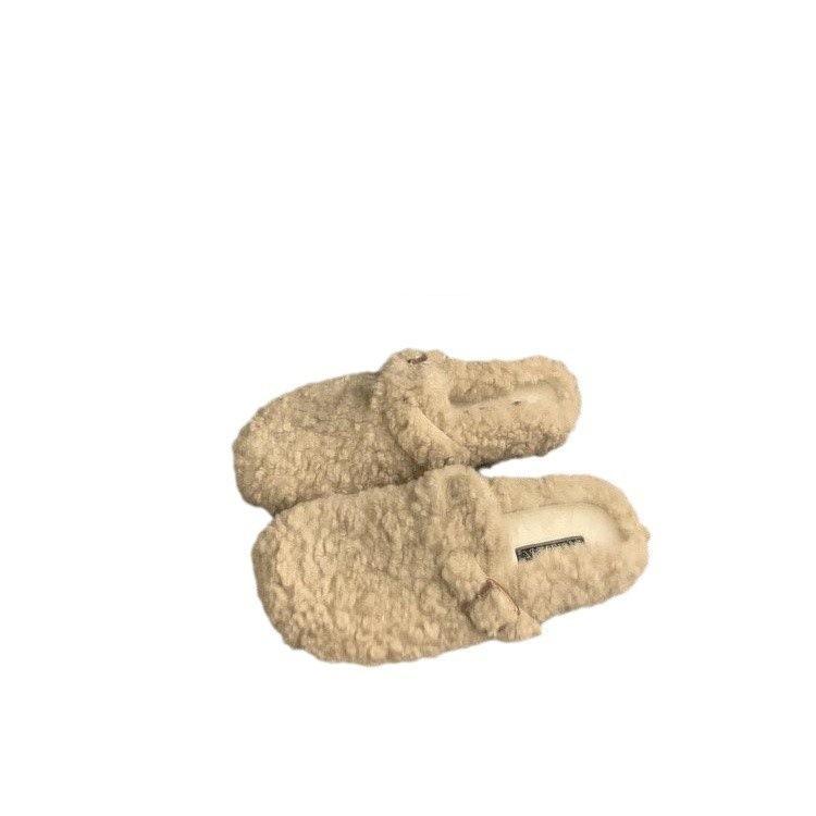 Leopard print lamb wool shoes slippers women's shoes wear autumn and winter Korean version velvet warm bag head half support shoes single shoes