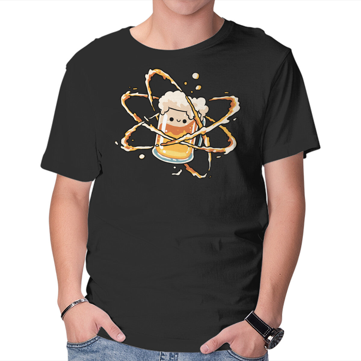 Unisex Crew Neck T-Shirt Beer Atom Graphic Short Sleeve Casual Tee L