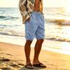 Men's Linen Casual Shorts Side Drawstring Cotton Linen Breathable Beach Pants Summer Lightweight Loose Fit Straight Leg