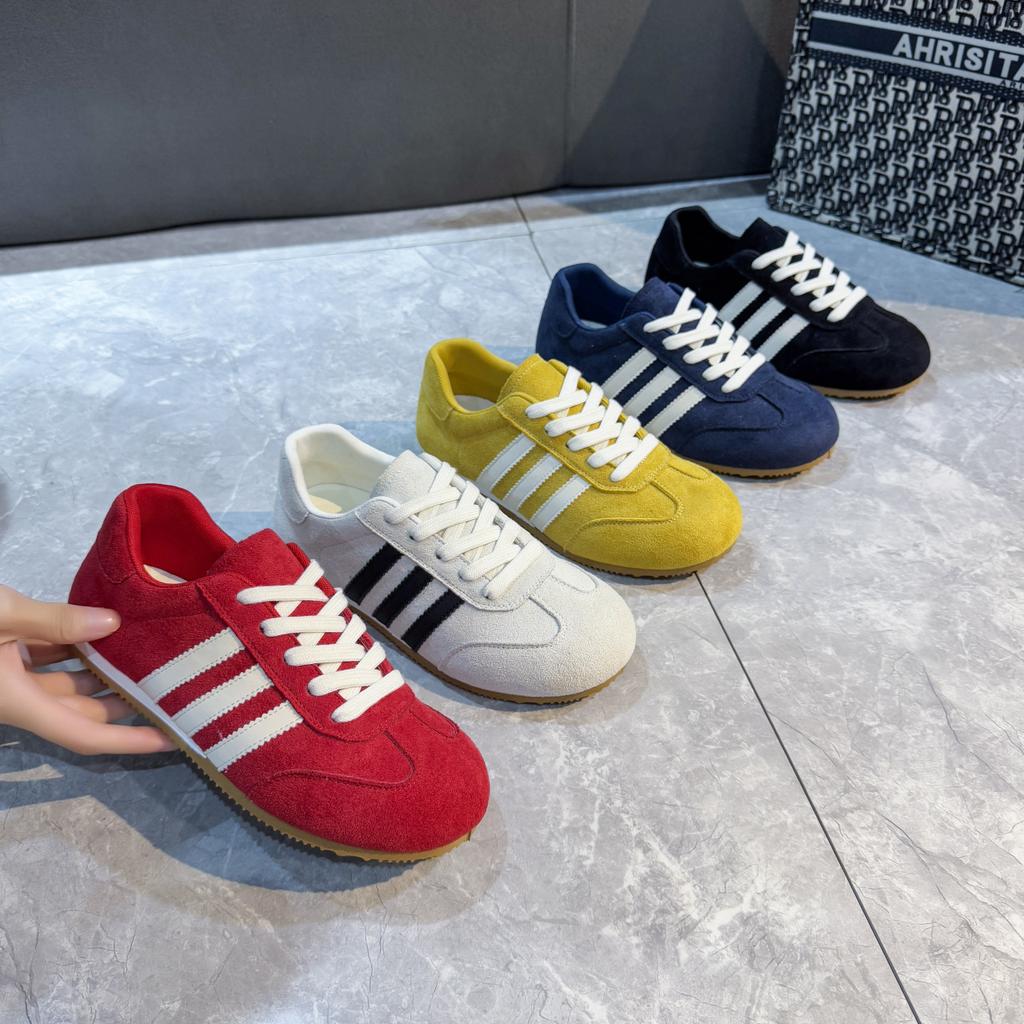 Soft leather retro German training shoes women's spring 2025 new flat-soled Forrest Gump shoes sports shoes soft-soled casual single shoes