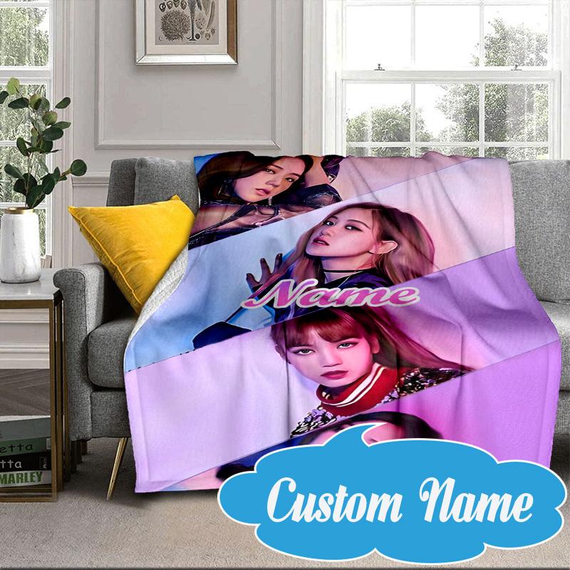 Custom Name Kpop Group Fashion Blanket bed sofa Blanket Flannel Blanket for Camping, Hiking, Picnic Essentials,gift for Fan family