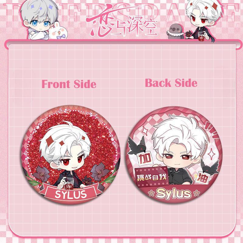 1PC Love and Deepspace Sylus Rafayel Zayne Xavier Anime Flowing Sand Badge Double Sided Pattern Brooch Cospaly Cartoon Gift 55MM