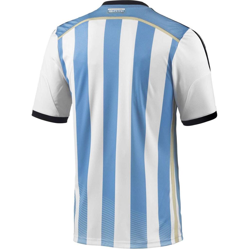Adidas Striped Print Badge Pattern V-Neck Straight Cut Short Sleeve Football Shirt Argentina 2014 World Cup Home Fan Version Men Tops Sky-Blue G74569