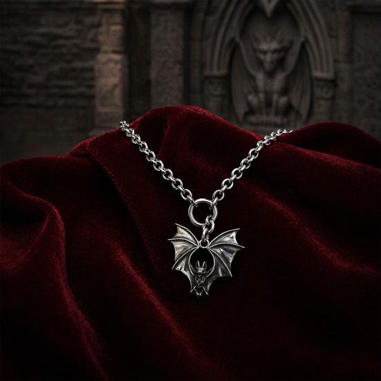Punk Lariat Y Necklace, Gothic Bat Pendant Necklace, O Ring Long Necklace, Adjustable Slip Chain Necklace Jewelry Gift for Women