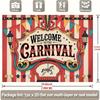 2D Welcome To the Carnival Backdrop, Vintage Red White Striped Circus Background for Party