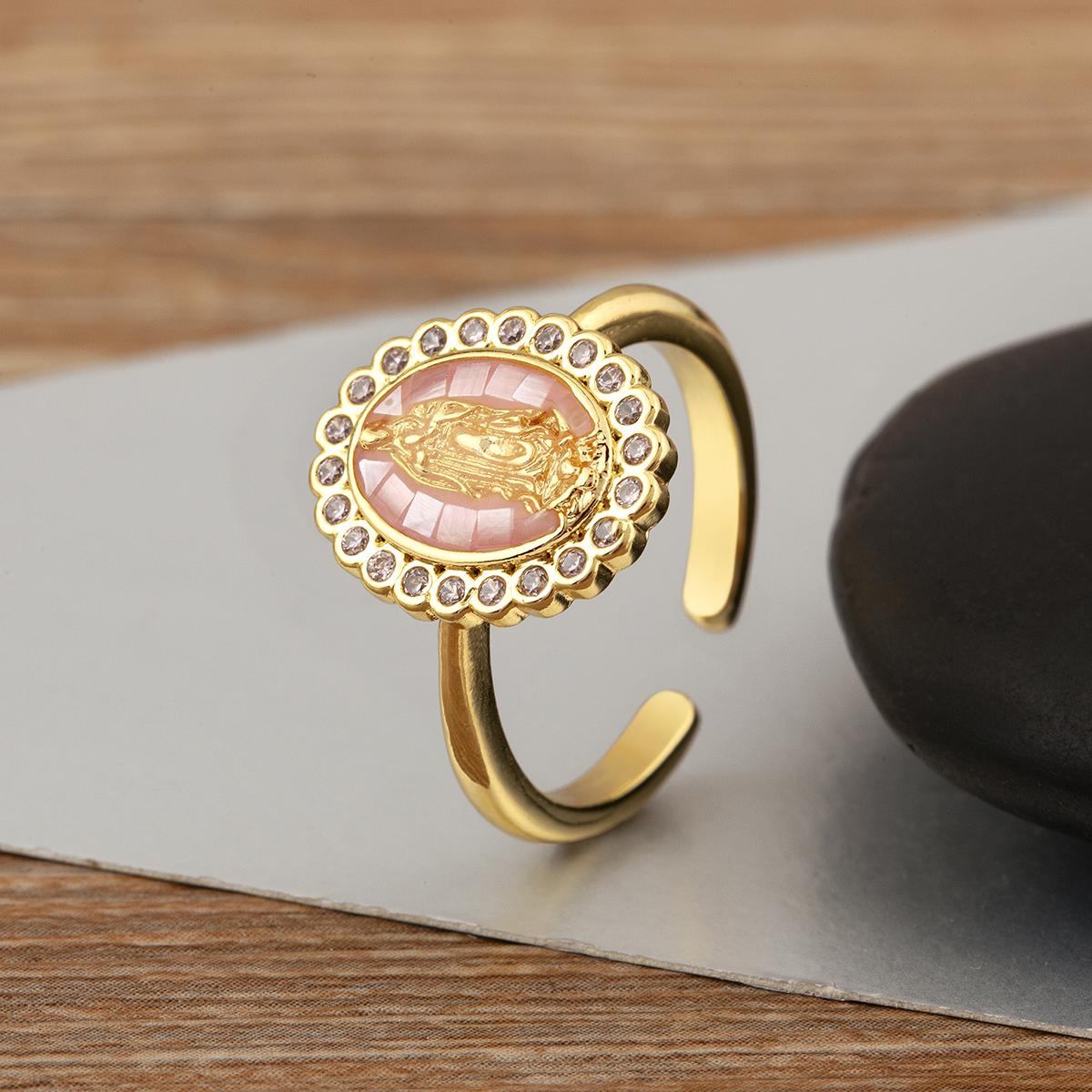 

Nidin High Quality 4 Colors Oval Shape Virgin Mary Open Rings Adjustable For Women Men Daily Party Crystal Zircon Finger Jewelry resizable рожевий