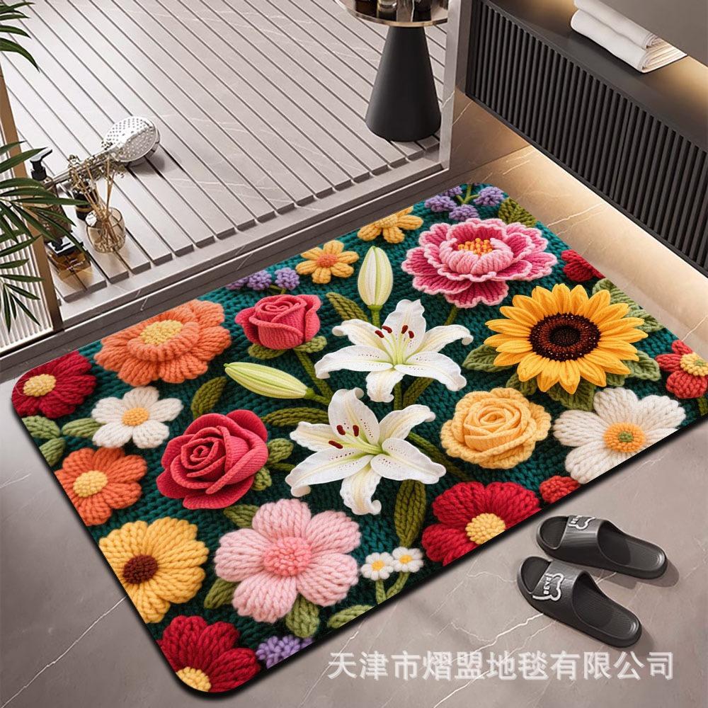 3D Flower Carpet Irregular Flower Shaped Water Absorbing Quick Drying Floor Mat Dirt Resistant and Wear-resistant Foot Mat