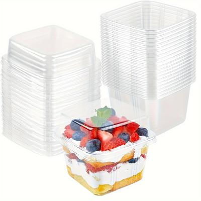 50pcs Square Ice Cream Cup with Lid, Clear Dessert Cup for Summer, Pudding, Parties, Bakery, Cake Packing
