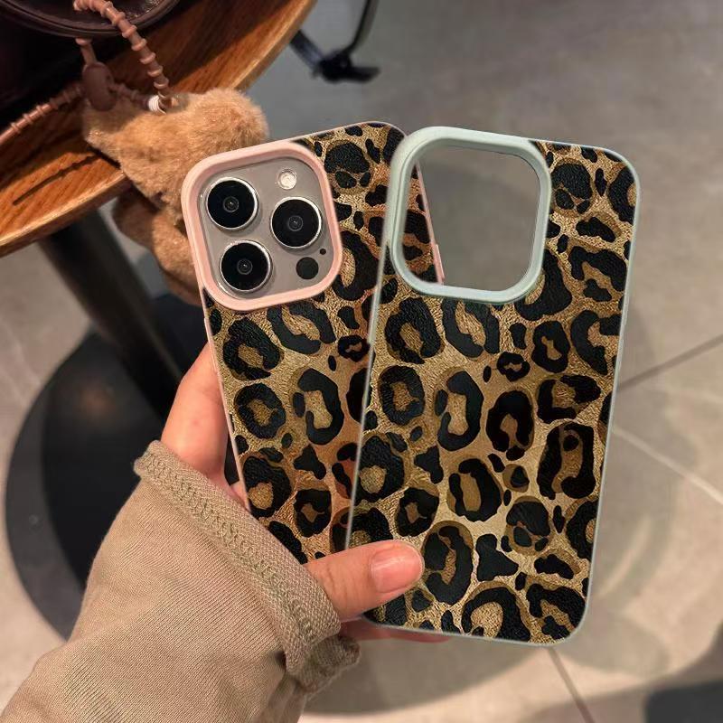 INS Brown Leopard Print Phone Case For iPhone 17 16 Pro Max 15 14 Plus 13 12 11 XR XS Max Lichee Pattern Soft Silicone TPU Cover
